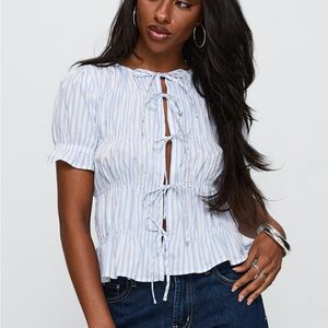 Princess Polly Light Blue and White Striped Blouse
